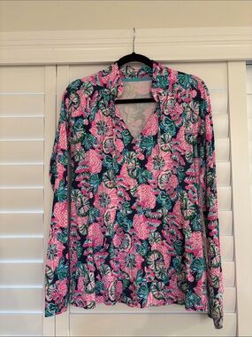 Lilly Pulitzer Pink & Blue Floral V-Neck Tunic
